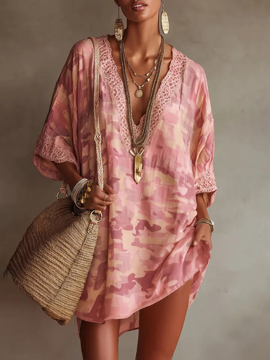 Camicia-tunica casual a vestibilità ampia con colletto rifinito in pizzo e stampa leopardata🐆
