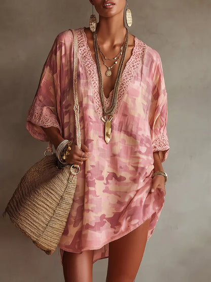 Camicia-tunica casual a vestibilità ampia con colletto rifinito in pizzo e stampa leopardata🐆