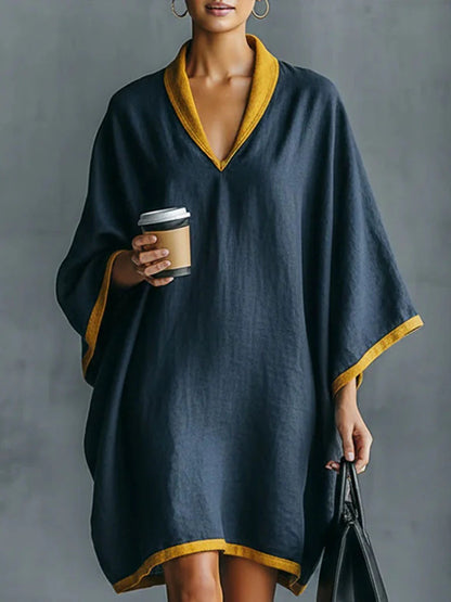 Abito casual da donna con scollo a V e blocchi di colore