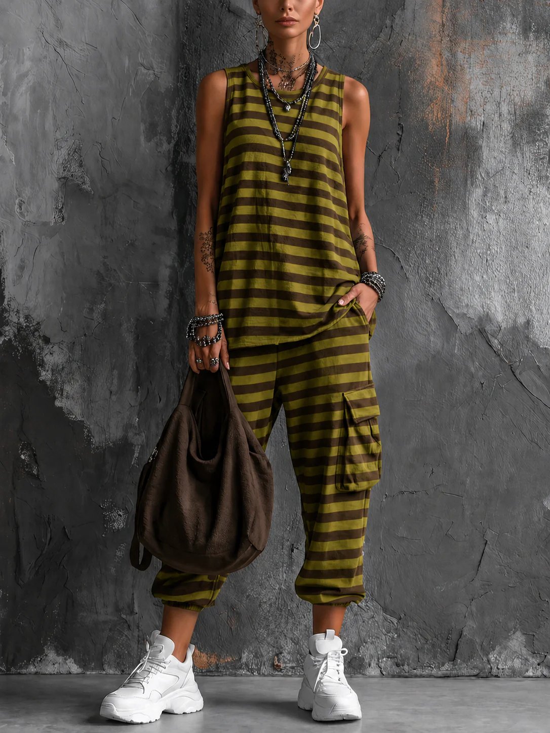 COORDSET TINA A RIGHE CON PANTALONI CARGO