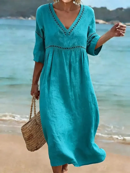 Abito Clarissa - casual retrò in cotone, tinta unita ed elegante