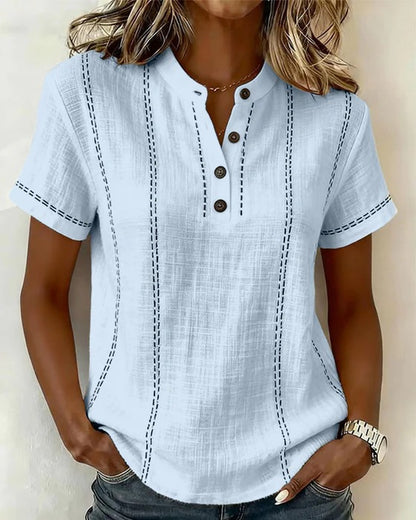 Maglietta casual alla moda con scollo a V e bottoni