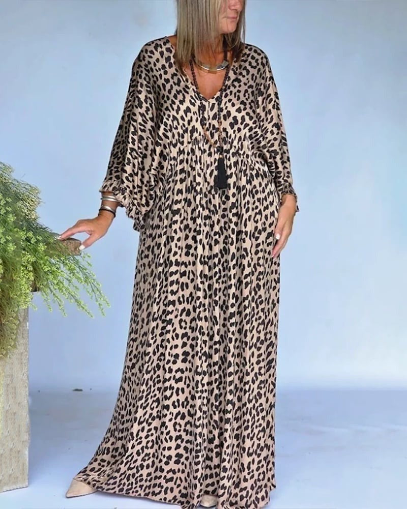 Abito con scollo a V leopardato, fresco e comodo🐆