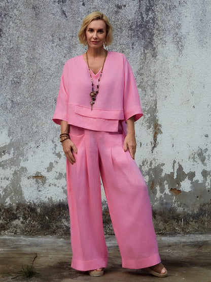 Completo da donna in lino con top asimmetrico e slip