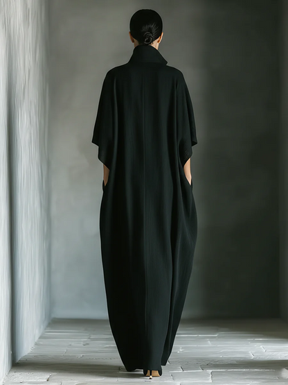 Abito lungo oversize con maniche a kimono in tessuto misto cotone nero