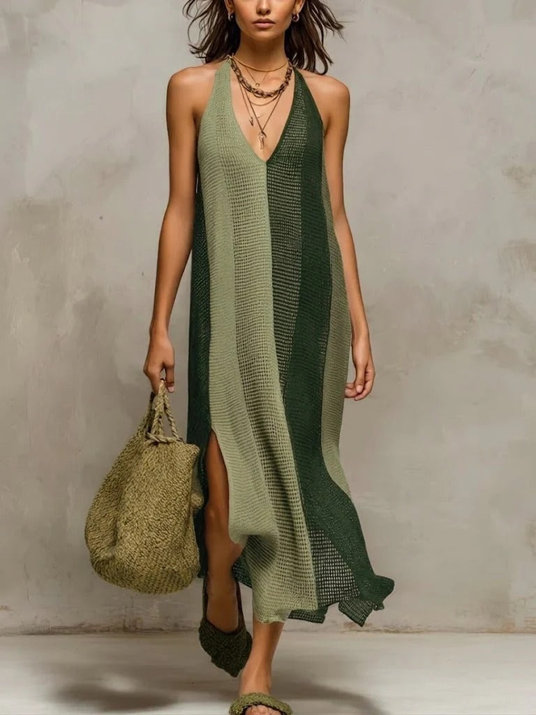 Abito Melissa in maglia con spalline e blocchi di colore in stile bohémien