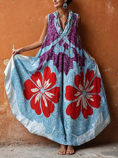 Abito Chloe in misto cotone e lino con stampa floreale in stile retrò-bohemien