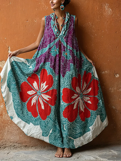 Abito Chloe in misto cotone e lino con stampa floreale in stile retrò-bohemien