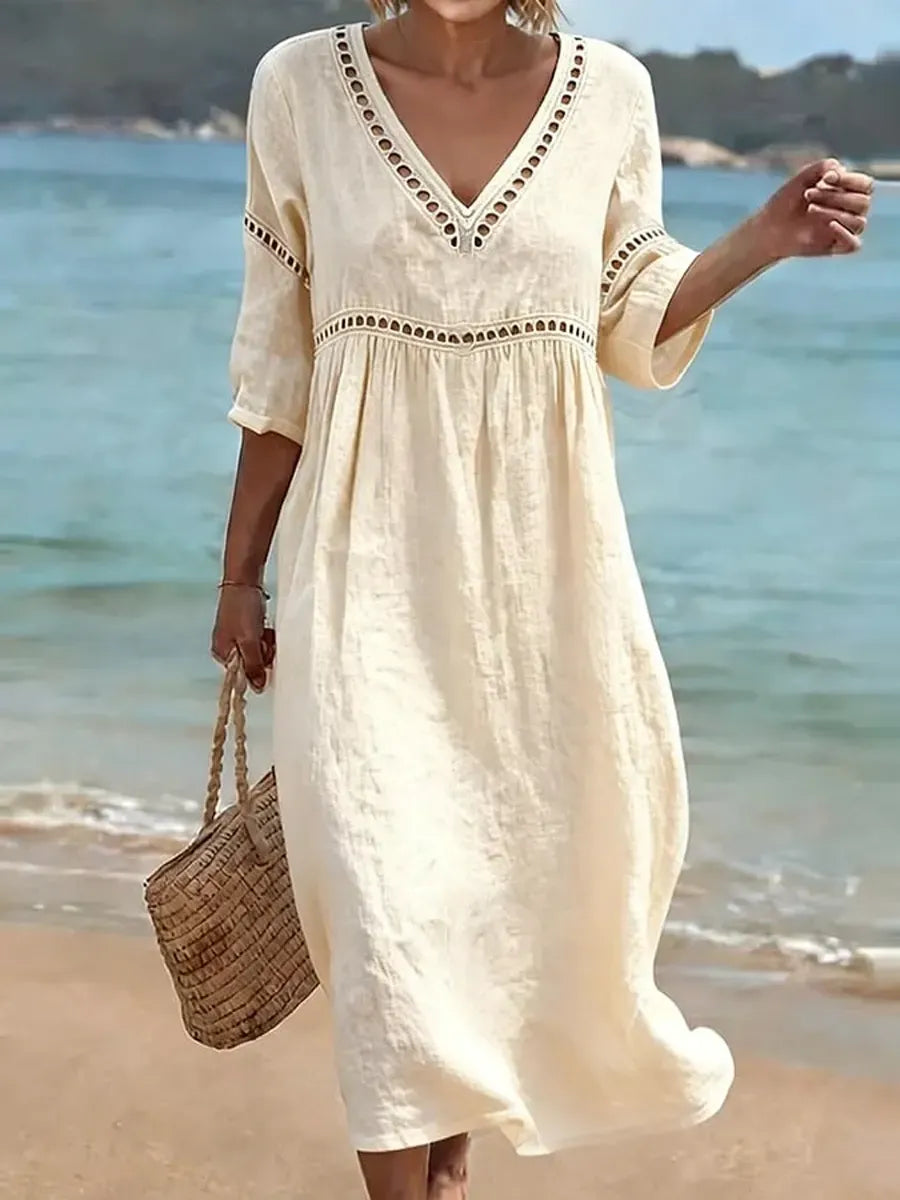 Abito Clarissa - casual retrò in cotone, tinta unita ed elegante