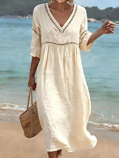 Abito Clarissa - casual retrò in cotone, tinta unita ed elegante