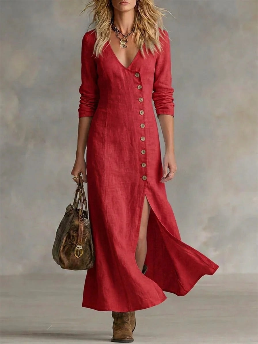 Lauren Abito casual in lino e cotone con bottoni