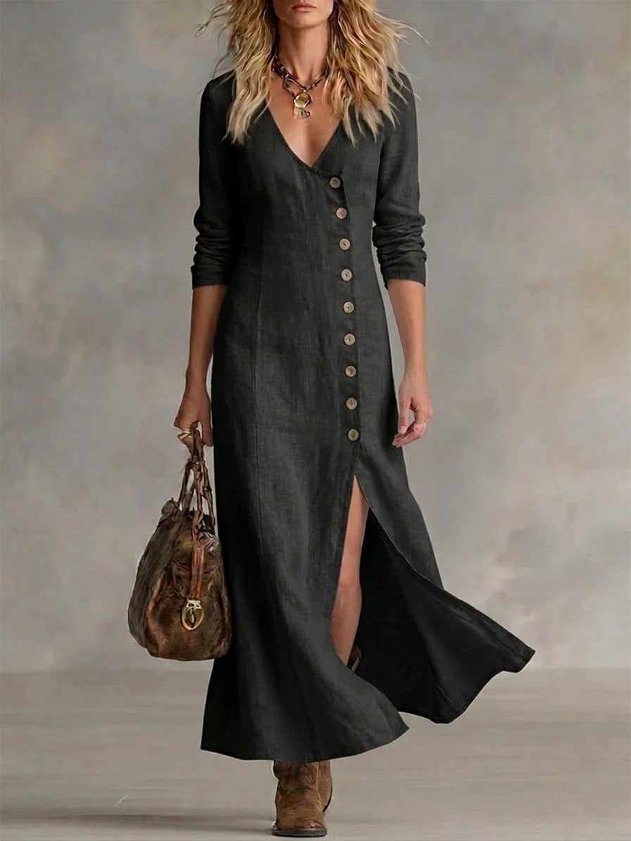 Lauren Abito casual in lino e cotone con bottoni