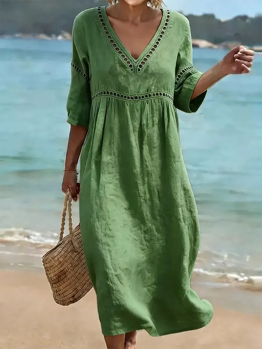 Abito Clarissa - casual retrò in cotone, tinta unita ed elegante