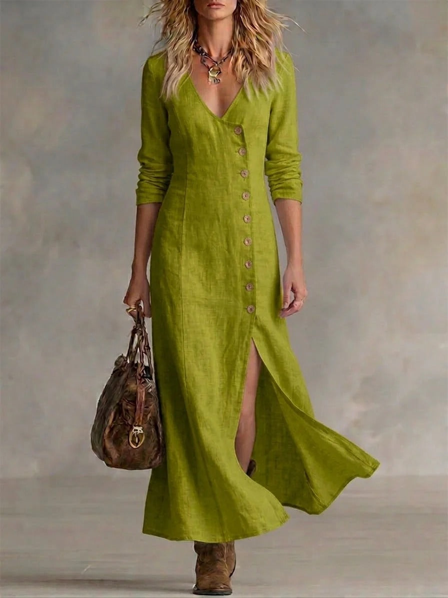 Lauren Abito casual in lino e cotone con bottoni