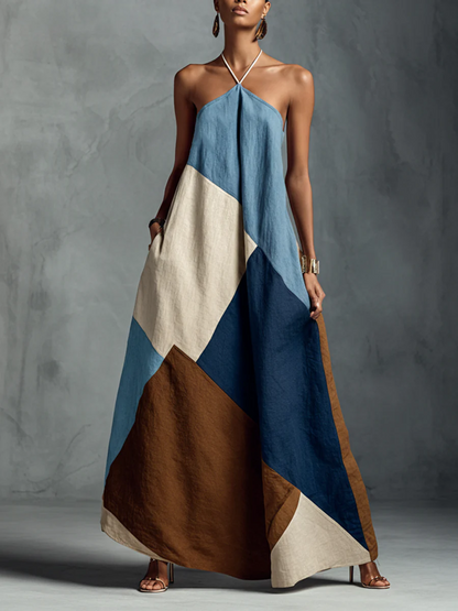 ABITO LUNGO DA DONNA IN STILE BOHEMIEM IN MISTO COTONE E LINO