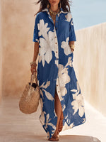 Abito bianco in misto cotone e lino in stile boho con stampa floreale