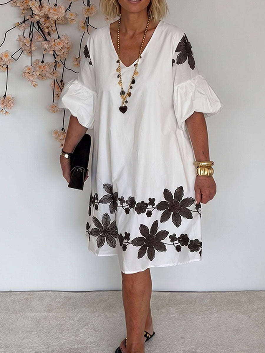 Abito elegante con scollo a V e stampa floreale 🥰🖤
