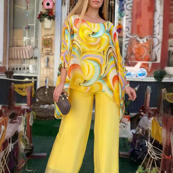 Completo LAVINIA estivo a due pezzi colorato in mussola di seta da donna🥰