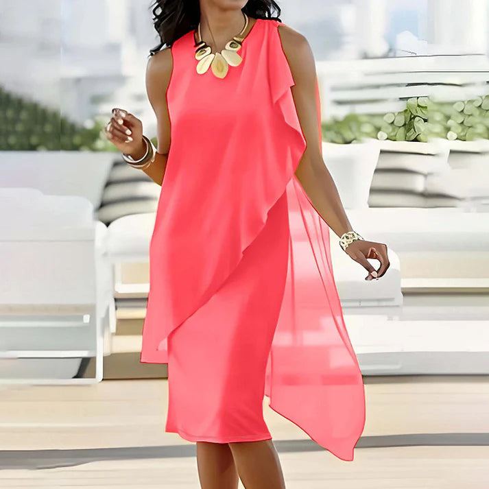 Abito CHLOE elegante senza maniche con scollo rotondo e maglia asimmetrica