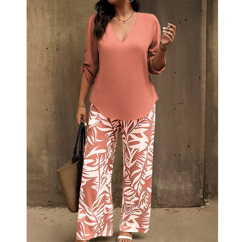 Coordinato Beatrice in cotone elastico con stampa floreal natural