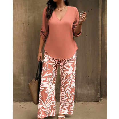 Coordinato Beatrice in cotone elastico con stampa floreal natural