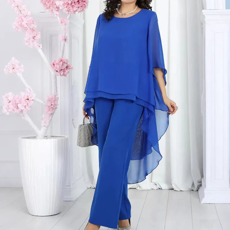 Set FEDERICA composto da top asimmetrico ampio e pantaloni a gamba larga