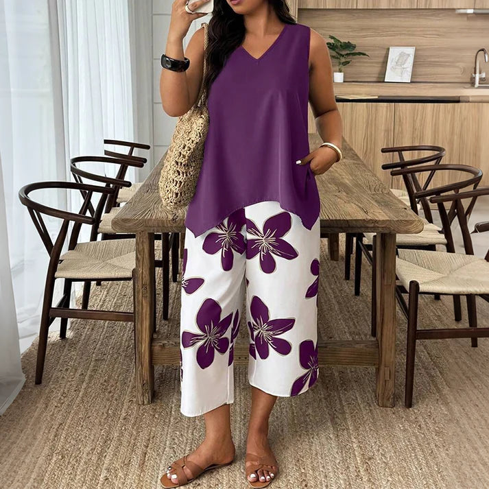 Set Clara composto da top e pantaloni capri a fiori